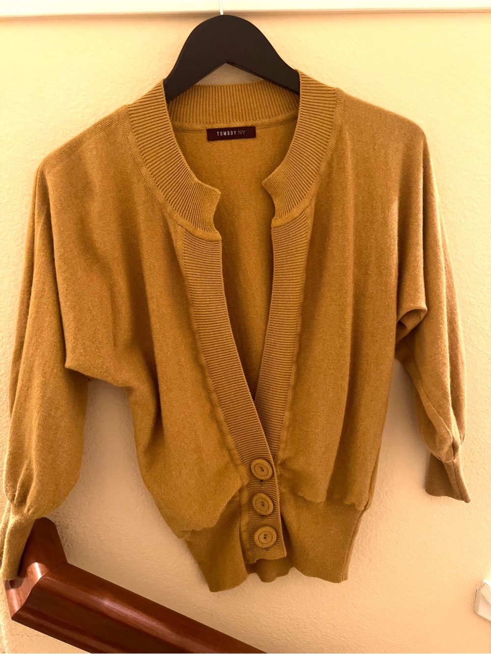 Vintage Inspired Warm Camel/Mustard Knit Cardigan Minimalist 90s Style